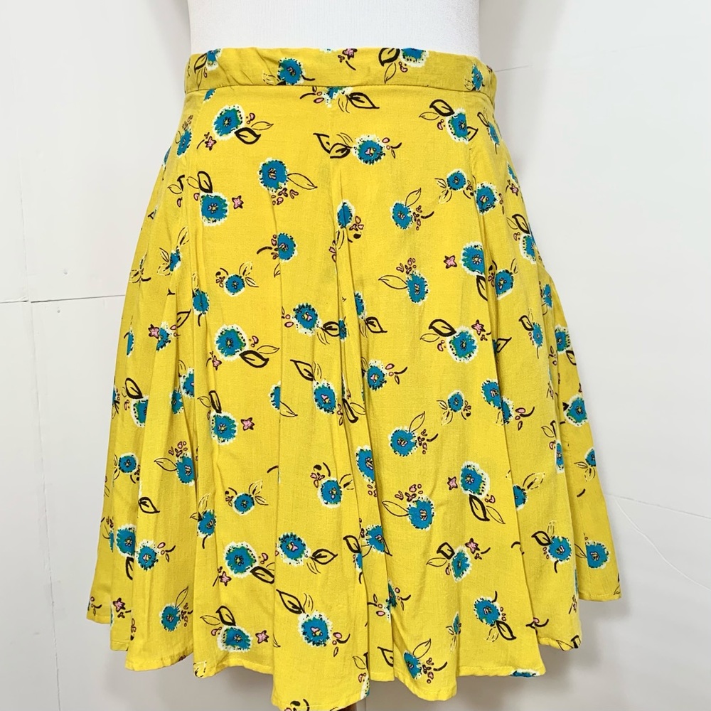SOLD-Urban Outfitters Floral Yellow Mini Skater Skirt - Picture 7 of 9